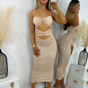 Store Bare Elegance Cut Out Midi Dress - Champagne Women Dresses