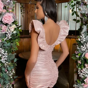 Store Bling It On Extreme Puff Sleeve Glitter Dress - Rose Gold Women Dresses