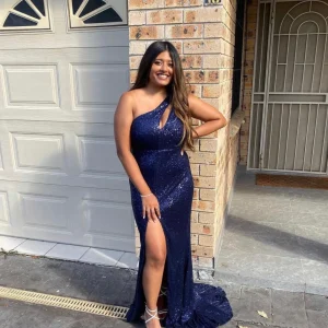 Outlet Candice One Shoulder Cut Out Gown - Midnight Blue Women Dresses