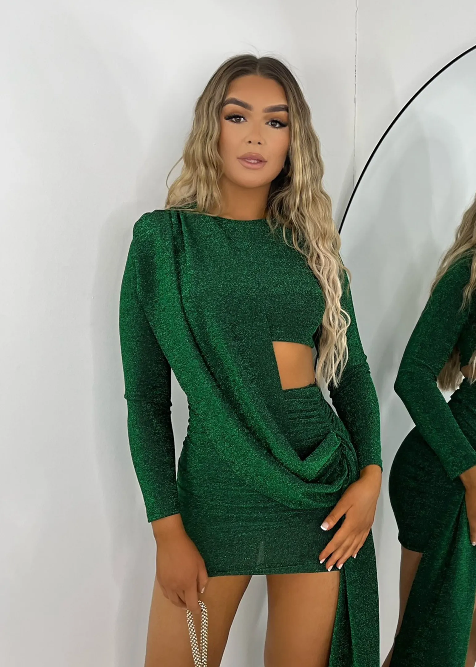 capture_it_wrap_mini_dress__dark_green_0.webp Clearance Capture It Wrap Mini Dress - Dark Green Women Dresses