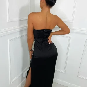 Online Cold Shoulder Strapless Satin Maxi Dress - Black Women Occasion Wear
