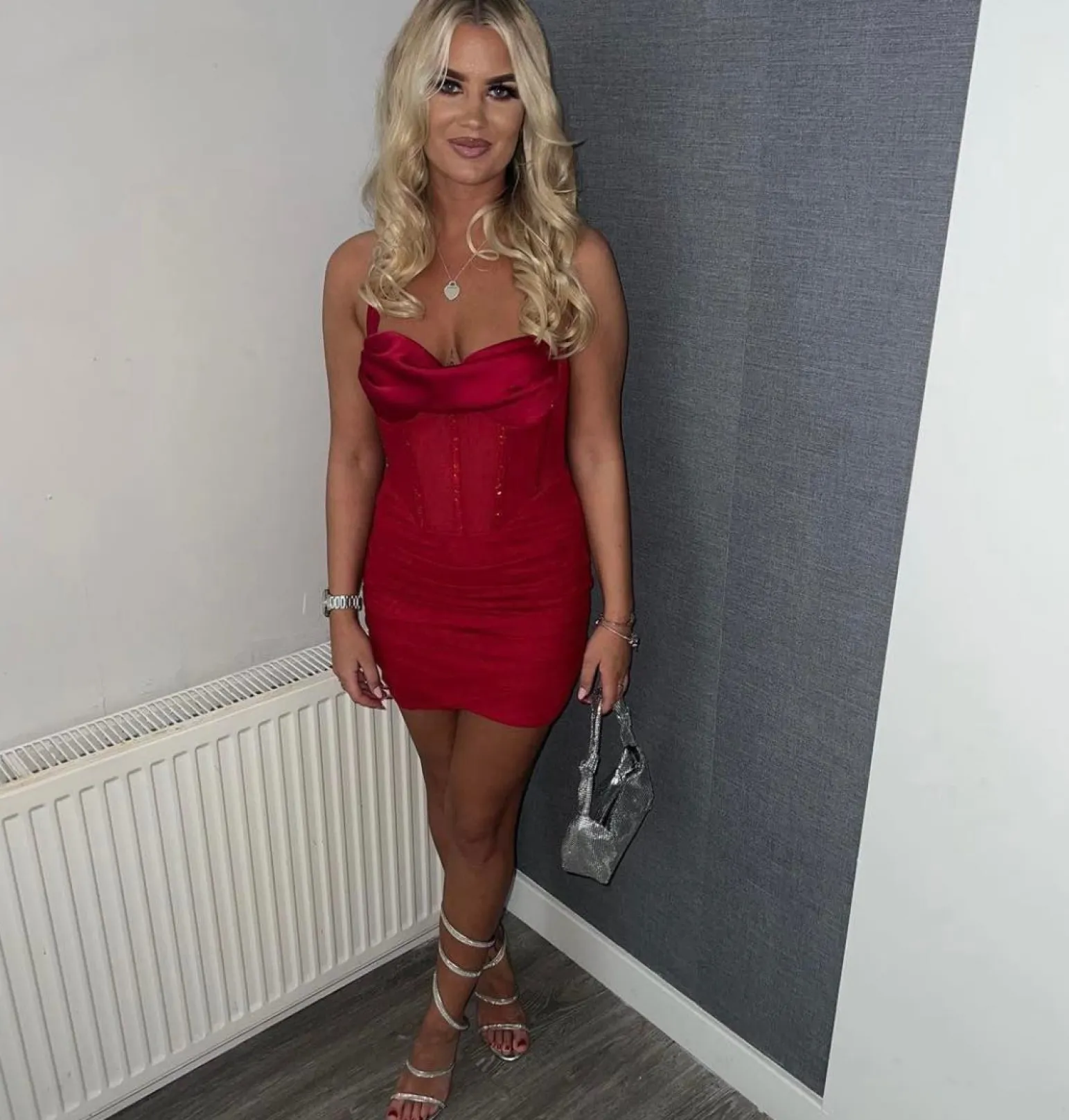 Shop Daphne Halter Neck Diamante Corset Mini Dress - Red Women Dresses