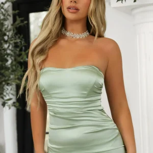 Cheap Delilah Ruched Corset Satin Gown - Sage Women Dresses