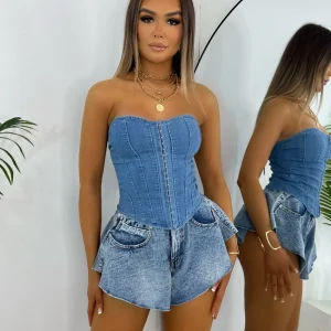 Cheap Denim Slay Corset Top - Blue Women Tops / Bodysuits