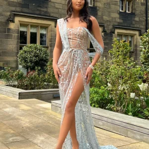 Flash Sale Diamond Nights Glitter Mesh Maxi Dress - Silver Women Occasion Wear