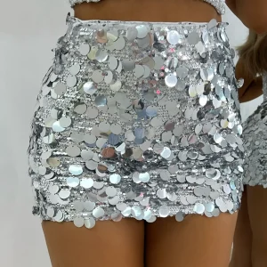 Hot Disco Diva Disc Sequin Skirt - Silver Women Bottoms