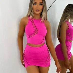Clearance Diva Cut Out Two Piece - Fuchsia Women Co-Ords