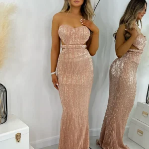 Cheap Elevated Looks Sequin Gown - Rose Gold Women Dresses