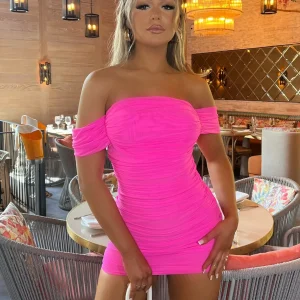 Hot Elle Off Shoulder Mini Dress - Hot Pink Women Dresses