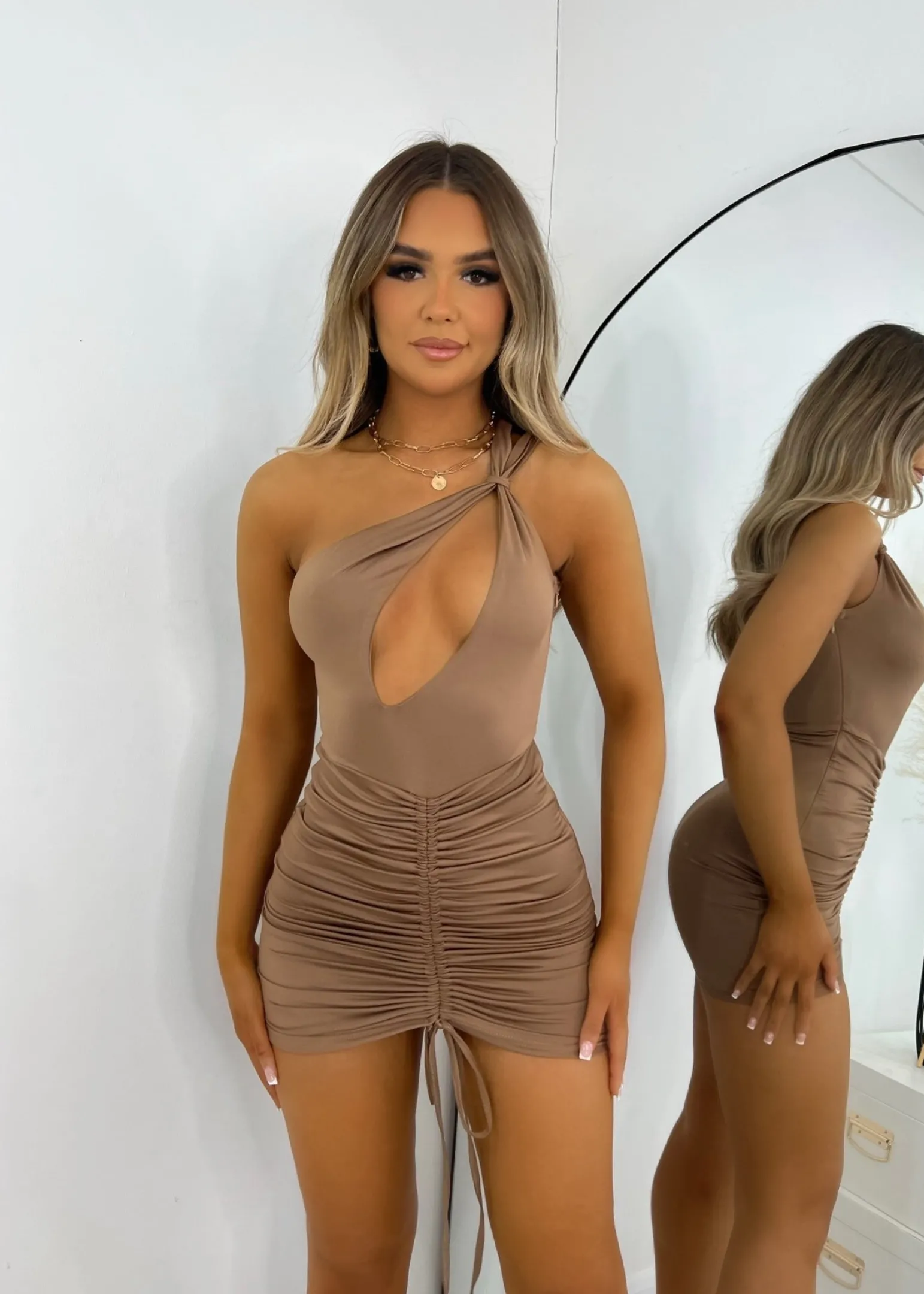 for_keeps_ruched_cut_out_mini_dress__mocha_1.webp Hot For Keeps Ruched Cut Out Mini Dress - Mocha Women Dresses