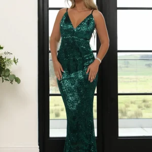 Hot Frozen Heart Sequin Gown - Emerald Green Women Dresses