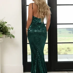 Hot Frozen Heart Sequin Gown - Emerald Green Women Dresses