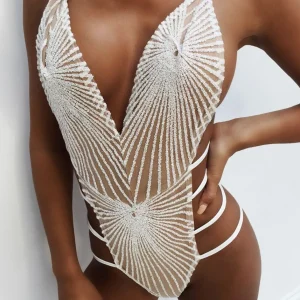 Online Glitter Dreams Bodysuit - White Women Tops / Bodysuits