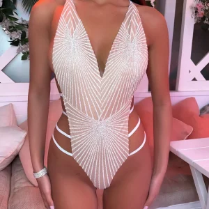 Online Glitter Dreams Bodysuit - White Women Tops / Bodysuits