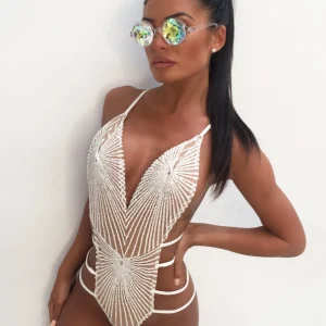 Online Glitter Dreams Bodysuit - White Women Tops / Bodysuits