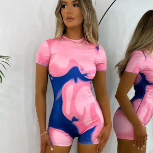 Hot Heating Up Printed Romper - Pink/Blue Women Rompers & Jumpsuits