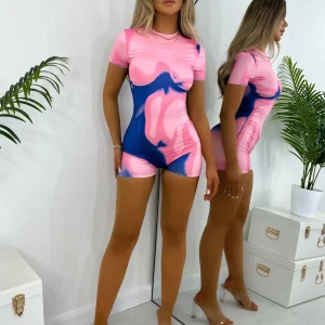 Hot Heating Up Printed Romper - Pink/Blue Women Rompers & Jumpsuits