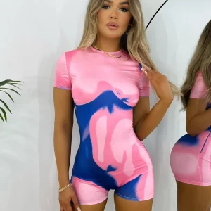 Hot Heating Up Printed Romper - Pink/Blue Women Rompers & Jumpsuits