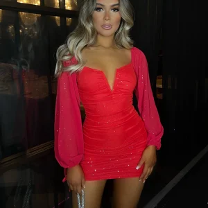 New In Your Dreams Long Sleeve Bodycon Dress - Red Women Dresses