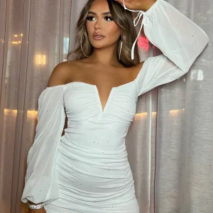 Hot In Your Dreams Long Sleeve Bodycon Dress - White Women Dresses