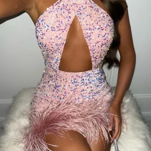 Flash Sale Kady Sequin Feather Mini - Pink Women Dresses