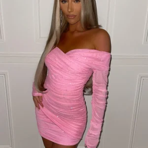 Online Kylie Sparkle Mesh Mini Dress - Baby Pink Sparkle Women Dresses