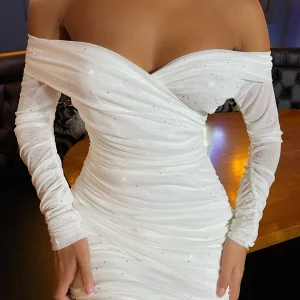 Discount Kylie Sparkle Mesh Mini Dress - White Sparkle Women Dresses