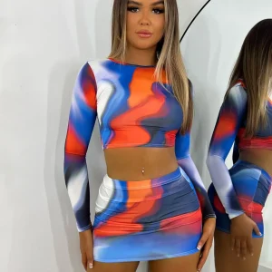 Online Level Up Two Piece - Blue/ Orange Women Co-Ords