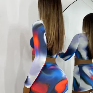 Online Level Up Two Piece - Blue/ Orange Women Co-Ords