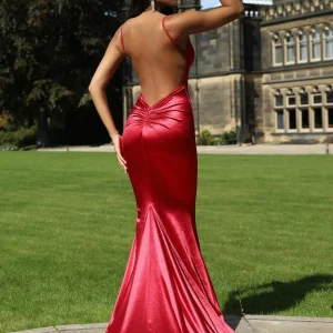 Store Love Affair Satin Gown With Ruched Back - Red Women Occasion Wear