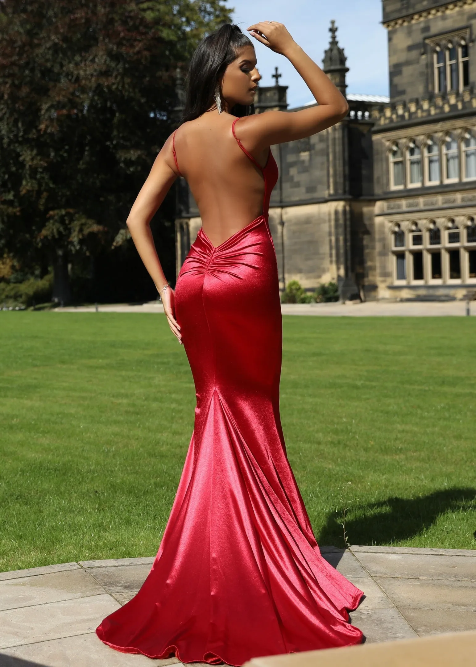 love_affair_satin_gown_with_ruched_back__red_0.webp Store Love Affair Satin Gown With Ruched Back - Red Women Occasion Wear