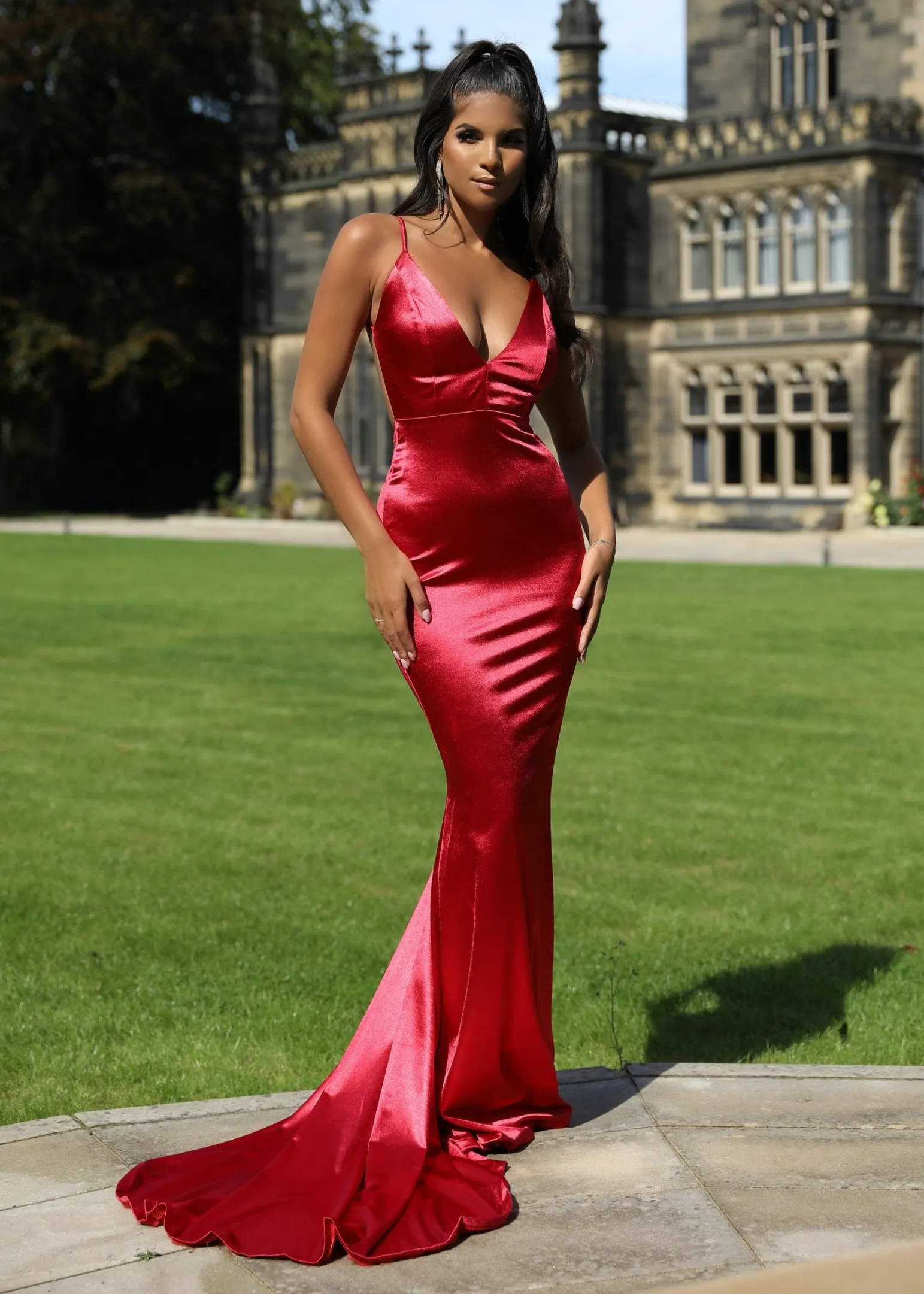 love_affair_satin_gown_with_ruched_back__red_3.webp Store Love Affair Satin Gown With Ruched Back - Red Women Occasion Wear