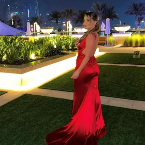 Best Love Affair Satin Gown With Ruched Back - Red Women Dresses