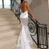 Flash Sale Love Affair Satin Gown With Ruched Back - White Women Dresses