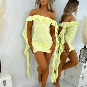 Best Sale Love Game Frill Mini Dress - Yellow Women Dresses