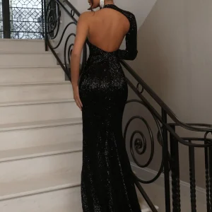 Best Sale Luxe Dreams One Shoulder Sequin Gown - Black Women Dresses