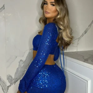 Hot Making Memories Sequin Skirt - Cobalt Blue Women Co-Ords