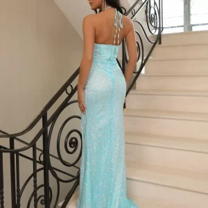 Hot Missy Sequin Gown - Turquoise Women Dresses