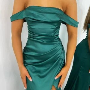 Flash Sale Paloma Satin Split Gown - Emerald Green Women Occasion Wear