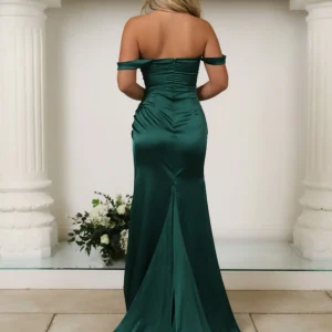 Hot Paloma Satin Split Gown - Emerald Green Women Dresses