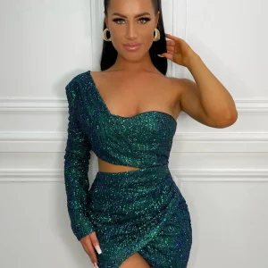 Sale Party In La Glitter Sequin Dress - Emerald Green Women Dresses