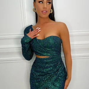 Sale Party In La Glitter Sequin Dress - Emerald Green Women Dresses