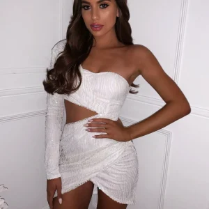 Flash Sale Party In La Glitter Sequin Dress - Iridescent White Women Dresses