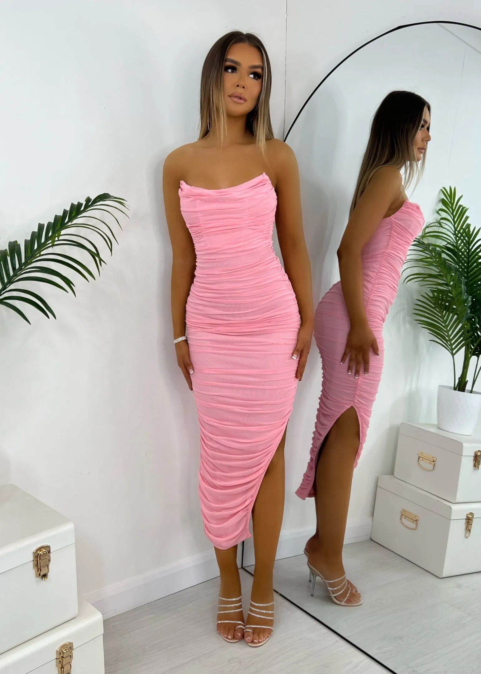 pretty_moment_ruched_midi_dress__pink_4.webp Clearance Pretty Moment Ruched Midi Dress - Pink Women Dresses
