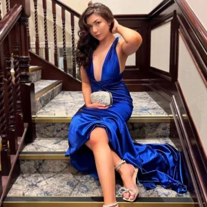 Sale Red Carpet Ready Satin Gown - Cobalt Blue Women Occasion Wear