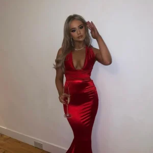 Outlet Red Carpet Ready Satin Gown - Red Women Occasion Wear