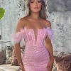 Online Saski Feather Mini Dress - Pink Women Dresses