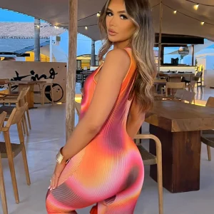 Hot Self Worth Printed Jumpsuit - Pink/Orange Women Rompers & Jumpsuits