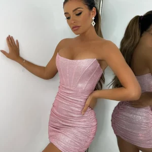 Sale Serena Lurex Corset Mini Dress - Pink Women Dresses