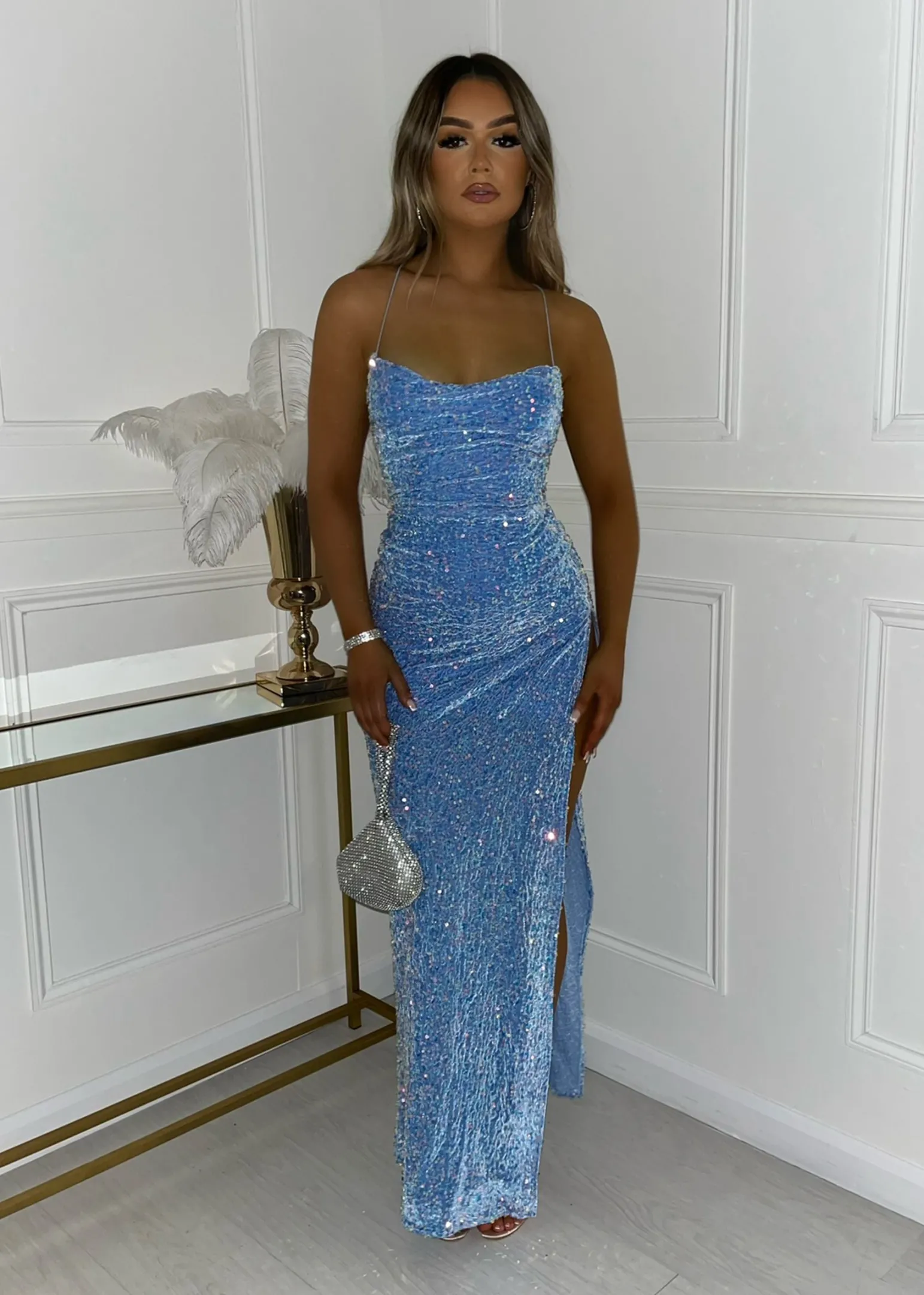 sherri_sequin_split_gown__blue_3-1.webp Shop Sherri Sequin Split Gown - Blue Women Occasion Wear